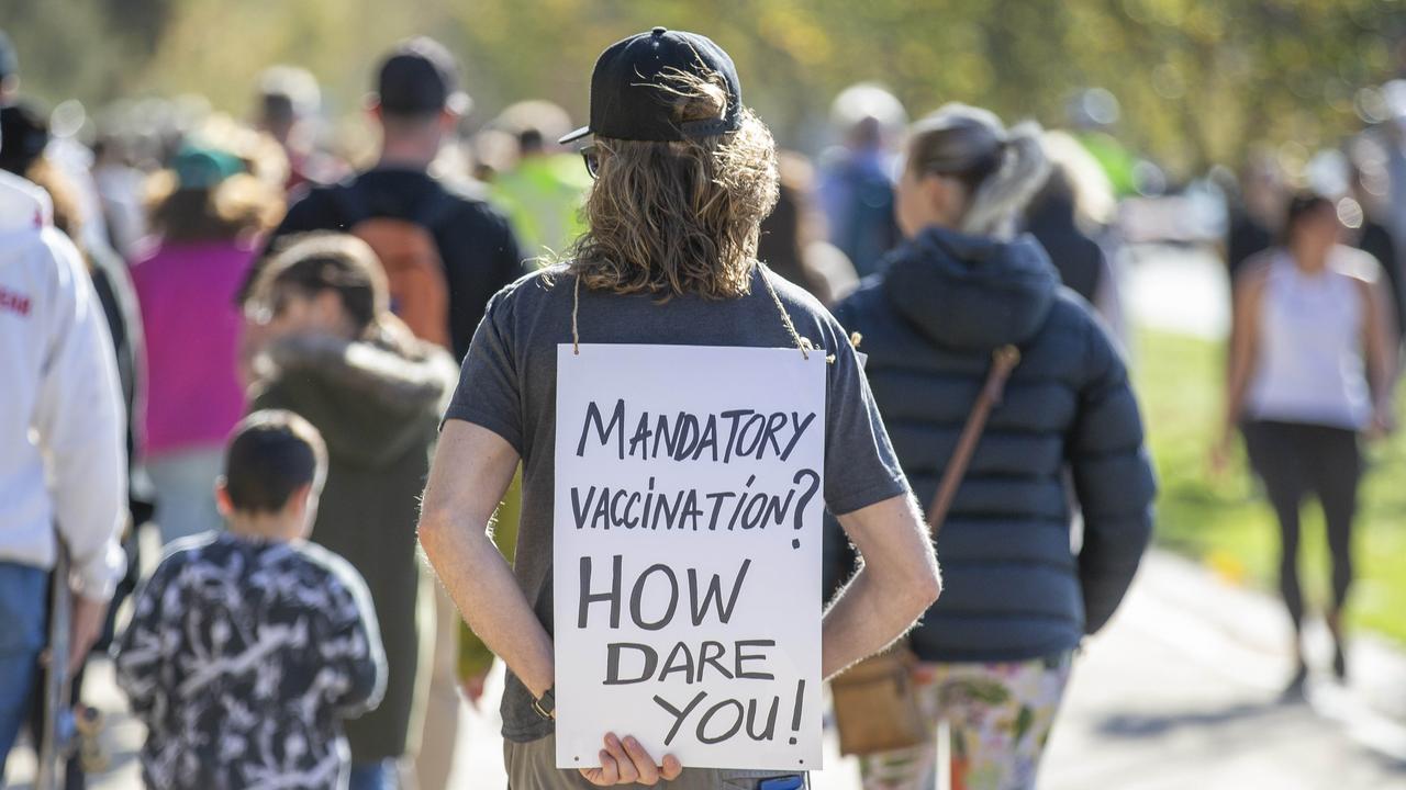 An anti-vaccination protester in Melbourne. Picture: Tim Carrafa