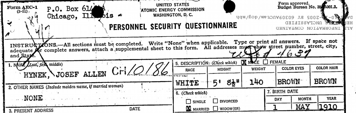 One of the FBI’s records on J. Allen Hynek.