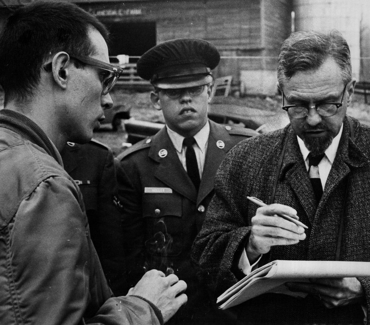 J. Allen Hynek in 1966, taking notes on a reported UFO sighting in Michigan. Before coming to Northwestern University, where he chaired the astronomy department, his past posts included having been associate director of the Smithsonian Astrophysical Observatory at Harvard University.