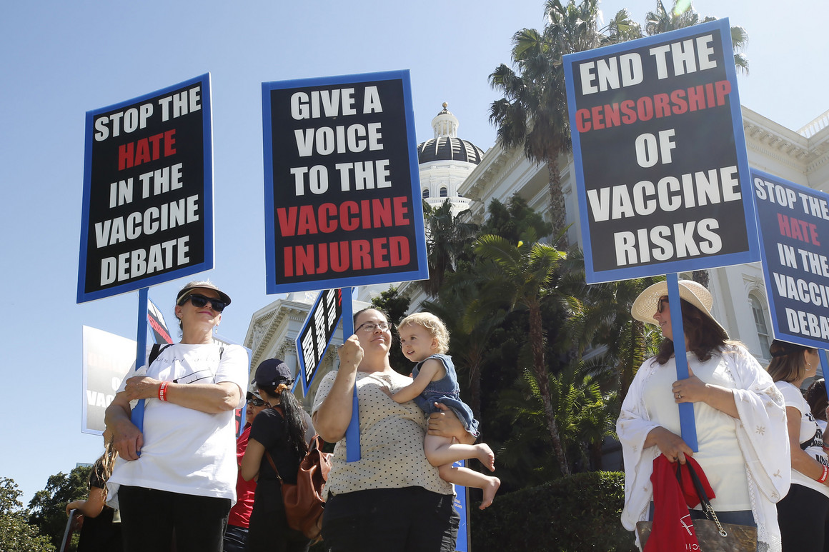 People at a demonstration calling for medical freedom against forced childhood vaccinations at the Capitol, in Sacramento, Calif. | AP Photo