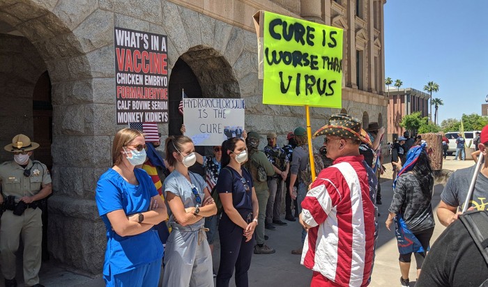 Protesters rallying at the Arizona State Capitol calling on state leaders to reopen the economy.