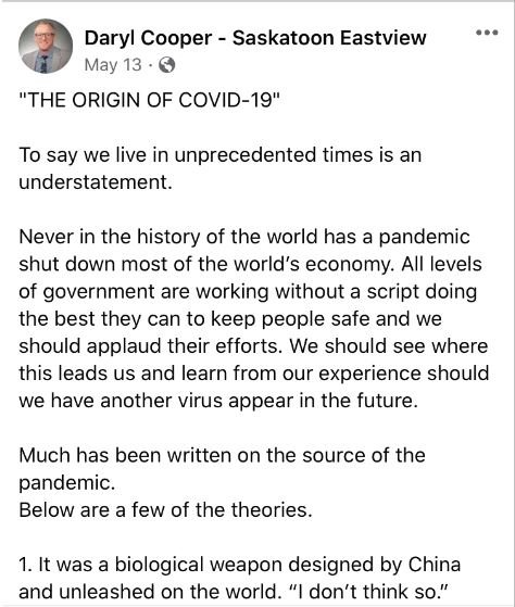 Screen grabs of Daryl Cooper’s controversial Facebook post from May 13, 2020. 