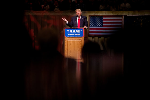 Donald J. Trump spoke at the Palladium at the Center for the Performing Arts in Carmel, Ind., on Monday.