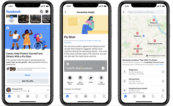 Facebook flue vaccine reminders