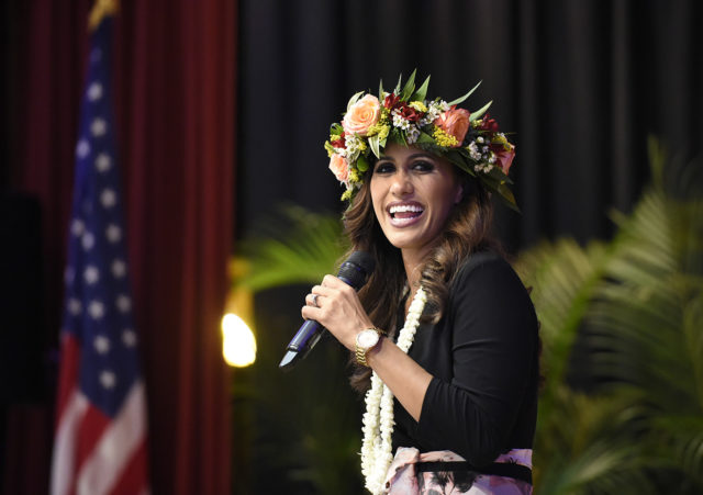 Andria Tupola Republican candidate for Hawaii governor greets campaign staff and volunteers in Honolulu, Hawaii. on Tuesday, Nov. 6, 2018. (Photo by Ronen Zilberman