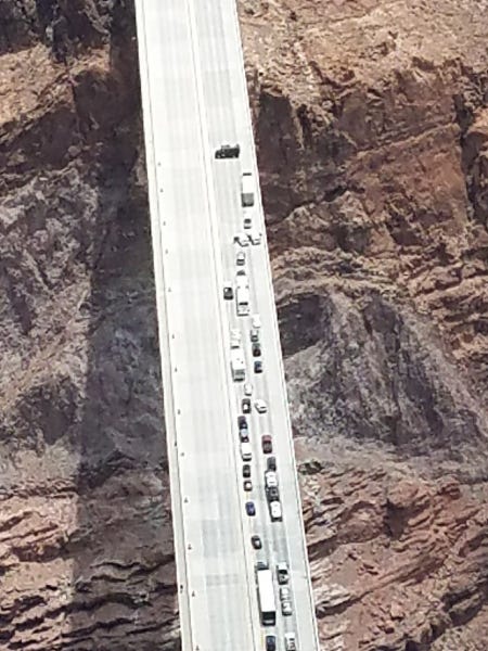 Photo of the main highway linking Phoenix and Las Vegas closed off to traffic for more than an hour after a man in an armored truck blocked lanes there.