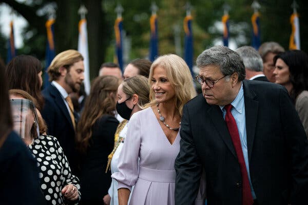 A daughter of Kellyanne Conway, here with Attorney General William P. Barr last month, broke the news in a TikTok video that her mother had tested positive for the coronavirus.