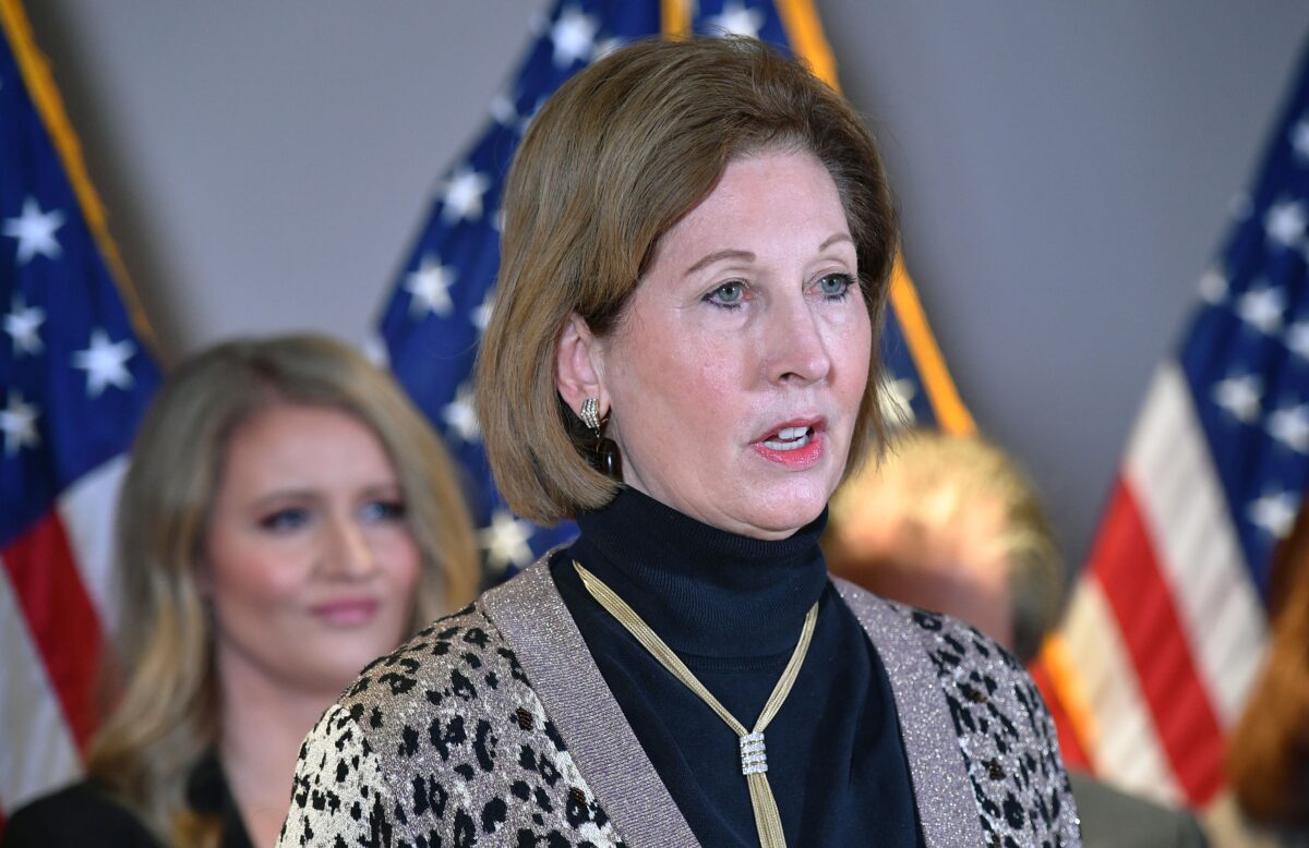 Sidney Powell speaking during a press conference