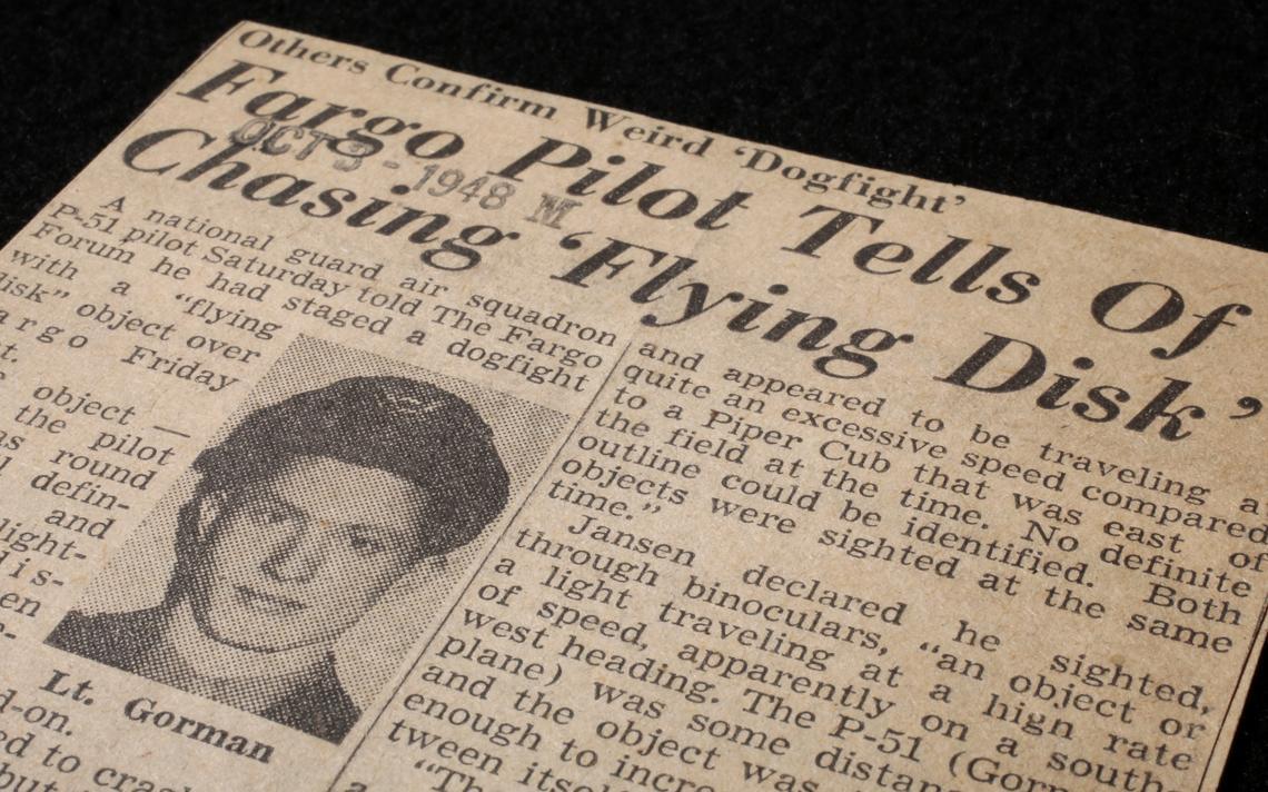 Lt. George Gorman told The Fargo Forum the 'dogfight' he had with a UFO above the skies of Fargo, Oct. 1, 1948 was the 'weirdest' thing to happen to him in his life. Forum file photo