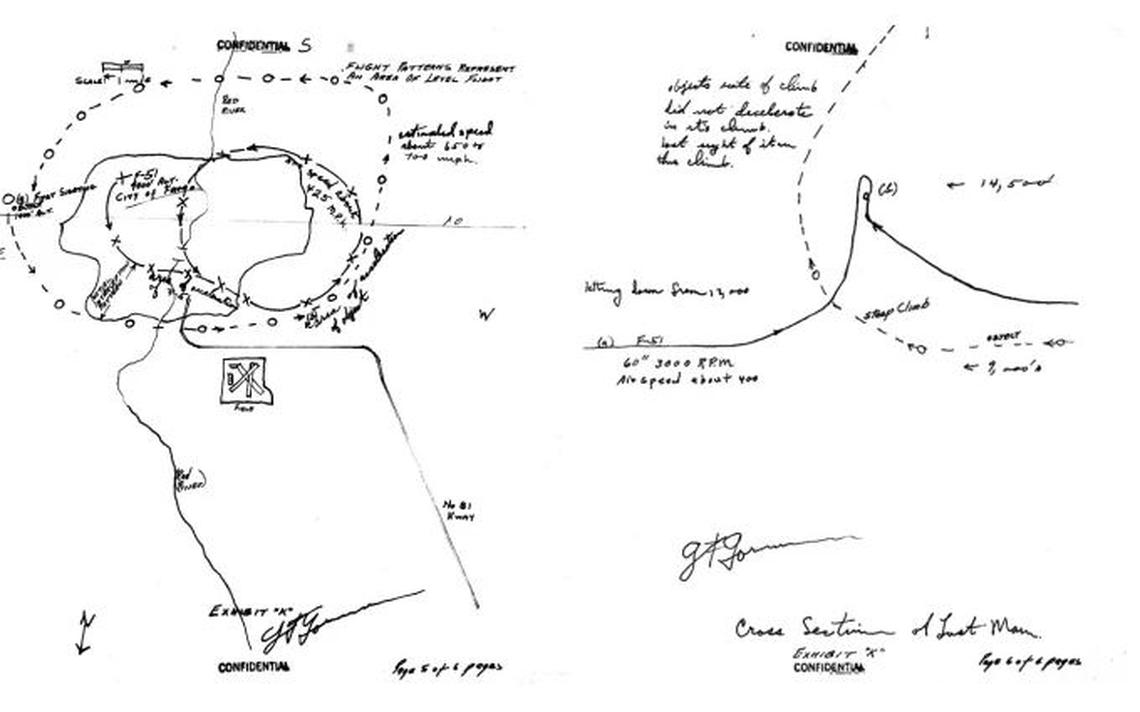 Lt. George Gorman's drawings of what happened on Oct 1.,1948 have recently been declassified by the U.S. Air Force. Photo/U.S. Air Force