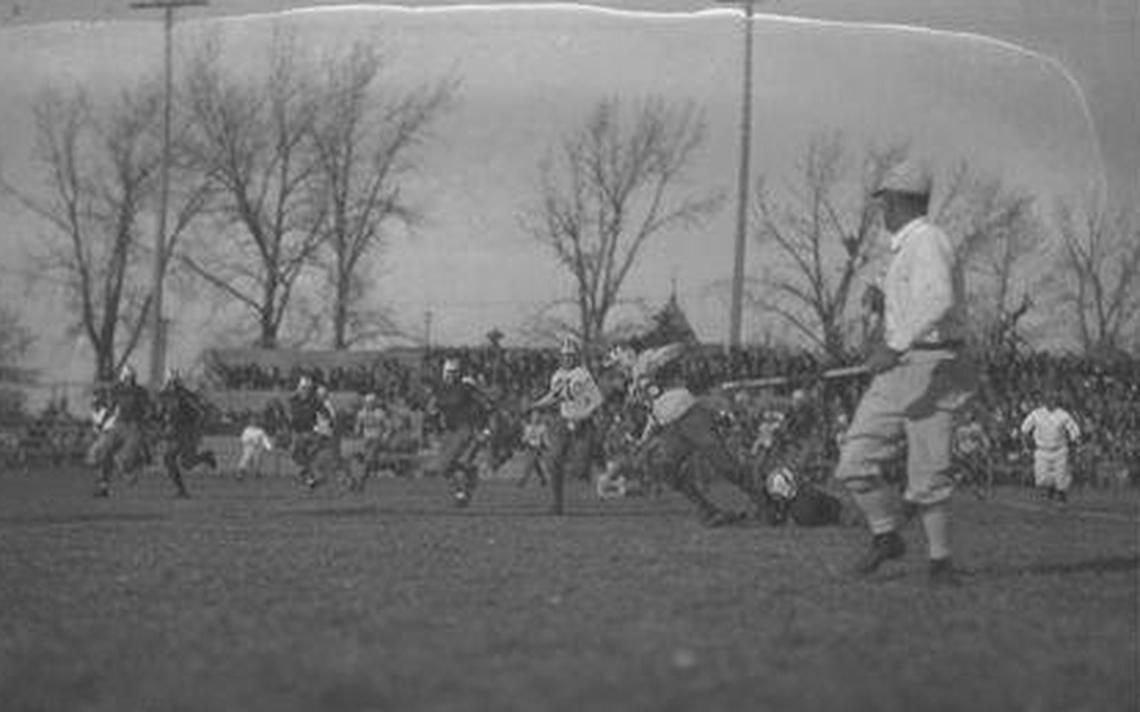 The North Dakota Agricultural College Bison (Now NDSU Bison) were playing the evening of Oct. 1, 1948, when a former WWII Fighter Pilot had a skirmish with a UFO just a couple of miles away. This photo of a daytime game at Dacotah Field located near what is now the Memorial Union was taken in the 1930's. Photo courtesy: NDSU Archives