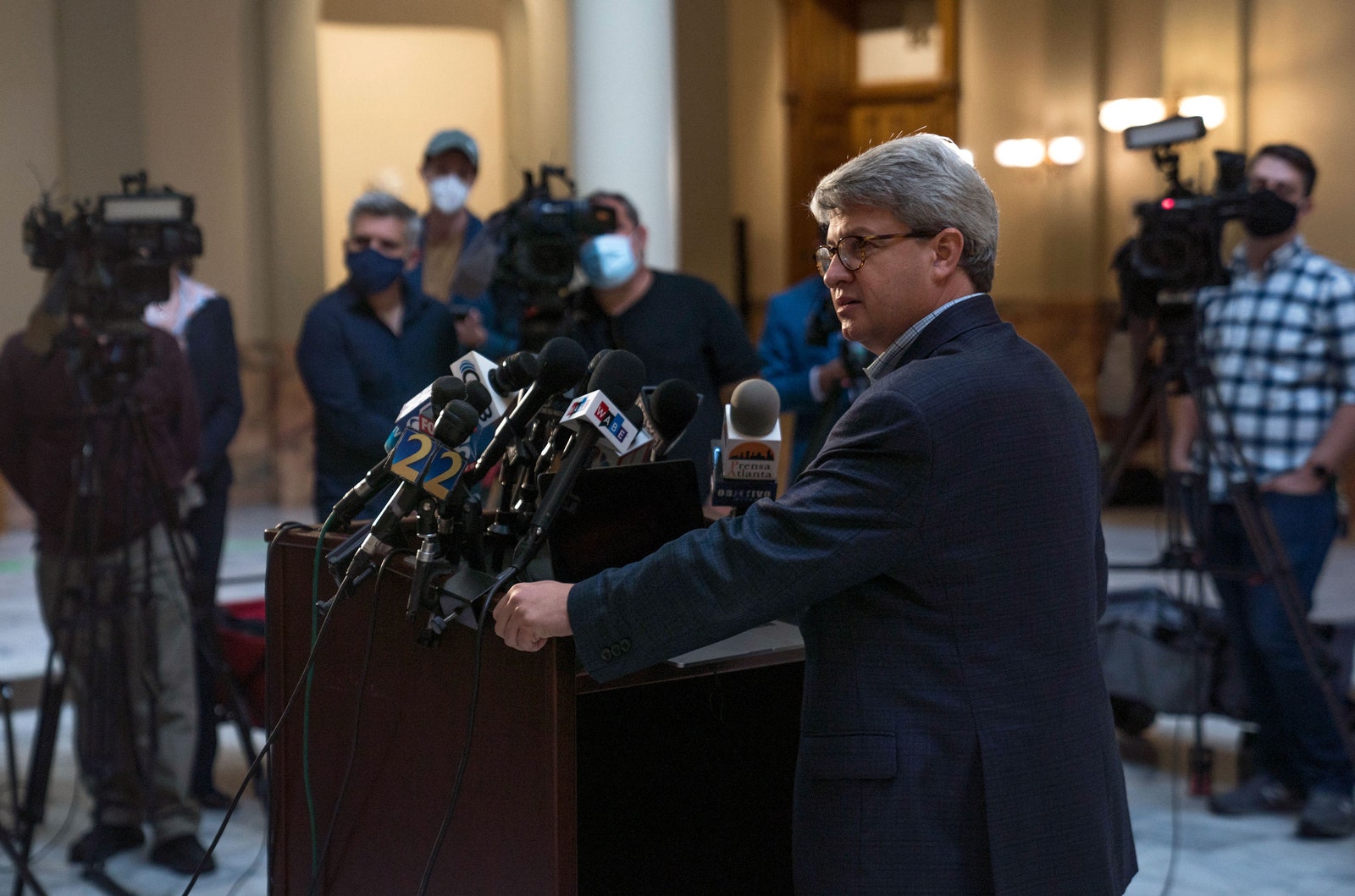 Gabriel Sterling speaks to reporters.