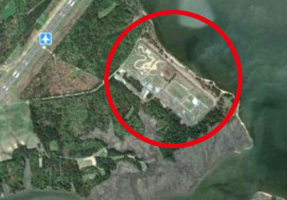 It is speculated that this winding track, circled, is used for defensive driving lessons