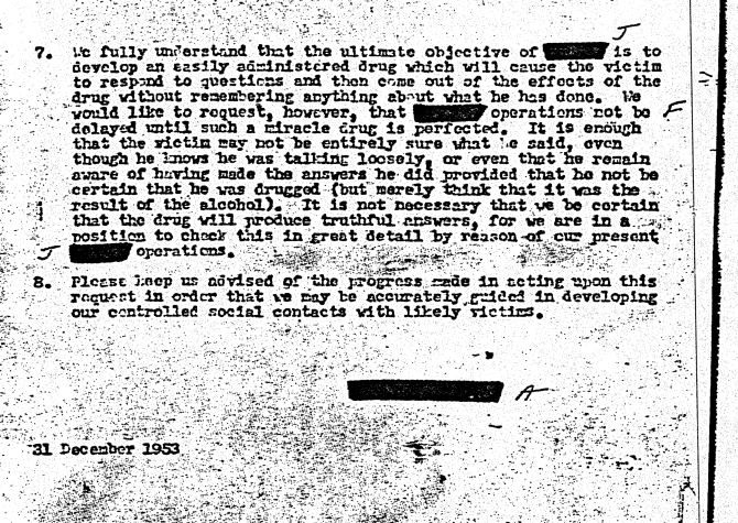 This 1953 document reveals how the CIA were trying to develop a "miracle" truth serum drug that would cause victims to forget everything they said