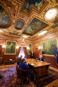 Wisconsin's electors meet in the Capitol on Monday, Dec. 14, 2020 to deliver the state's 10 electoral votes for Joe Biden. (Photo by Morry Gash)