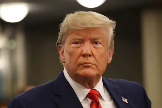 NEW YORK, NY - SEPTEMBER 24: U.S. President Donald Trump speaks to the media at the United Nations (U.N.) General Assembly on September 24, 2019 in New York City. World leaders are gathered for the 74th session of the UN amid a warning by Secretary-General Antonio Guterres in his address yesterday of the looming risk of a world splitting between the two largest economies - the U.S. and China. (Photo by Spencer Platt/Getty Images)