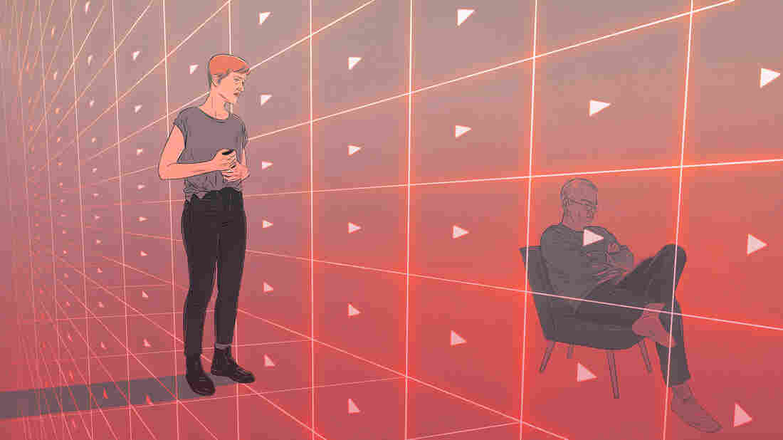 Illustration depicting disinformation videos on YouTube disrupting family relationships