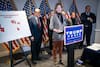 Lawyer Sidney Powell, joined by Rudolph W. Giuliani, left, speaks at a news conference at Republican National Committee headquarters on Nov. 19. (Sarah Silbiger for The Washington Post)