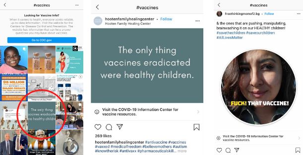 In violation of its own policy, Instagram features posts discouraging people from getting vaccinated in the algorithmically c