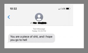 A screenshot of a text message sent to reporter Liz Essley Whyte