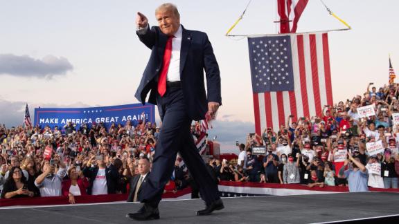 US President Donald Trump holds a Make America Great Again rally as he campaigns at Orlando Sanford International Airport in Sanford, Florida, October 12, 2020.