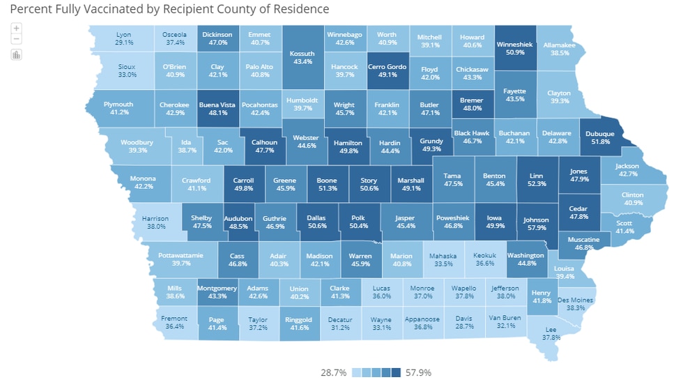 Percent Fully Vaccinated by Recipient County of Residence