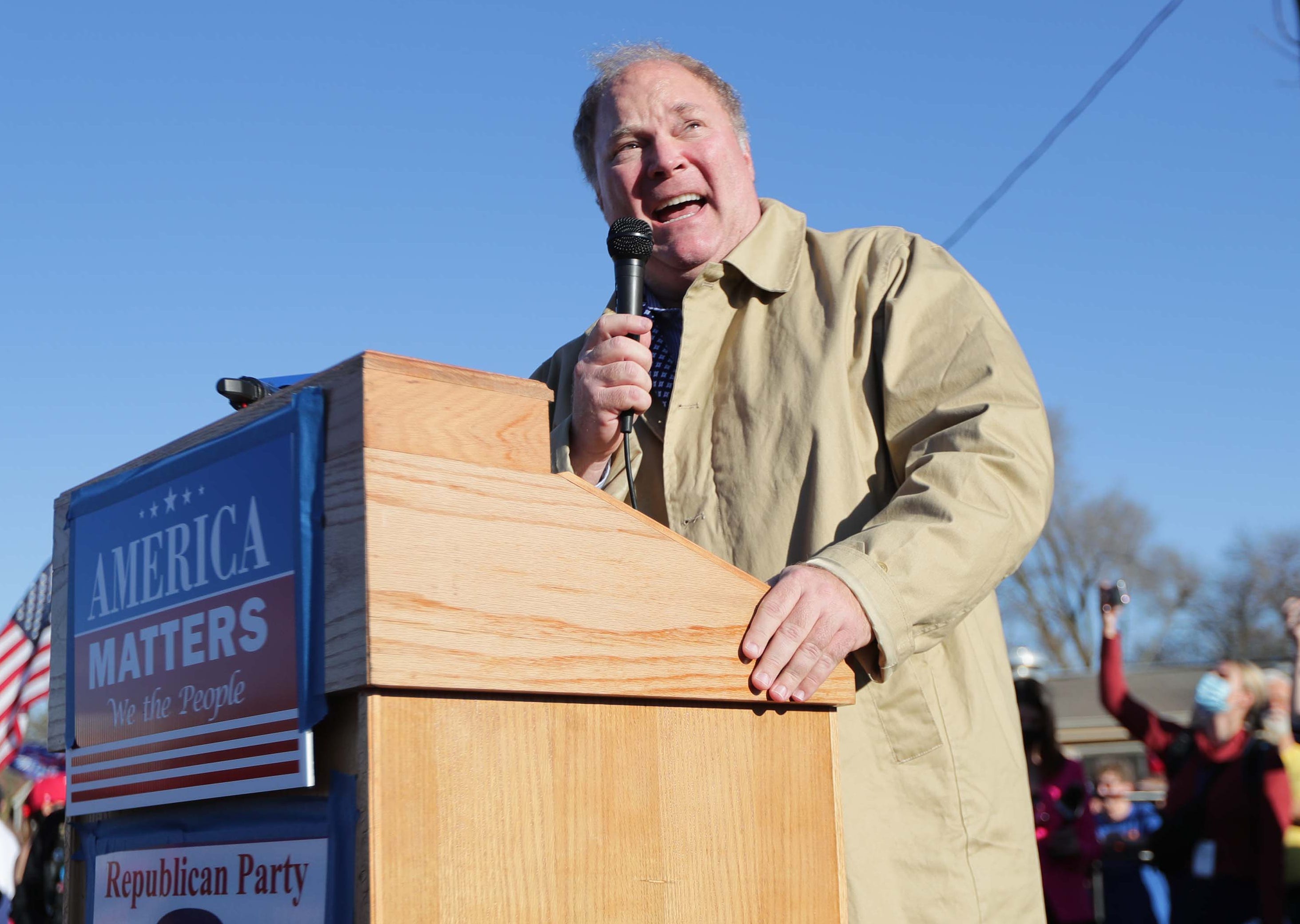 Michael Gableman, formerly a justice of the Wisconsin Supreme Court, speaks at a rally Nov. 7, 2020, for President Donald Trump at American Serb Hall on West Oklahoma Avenue in Milwaukee.