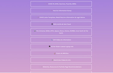 Linktree page with conspiracy theory and antivax links