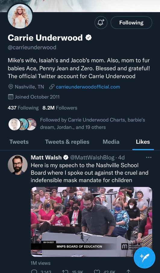 Carrie Underwood is drawing some harsh criticism for liking a video of conservative commentator Matt Walsh denouncing school mask mandates on Twitter