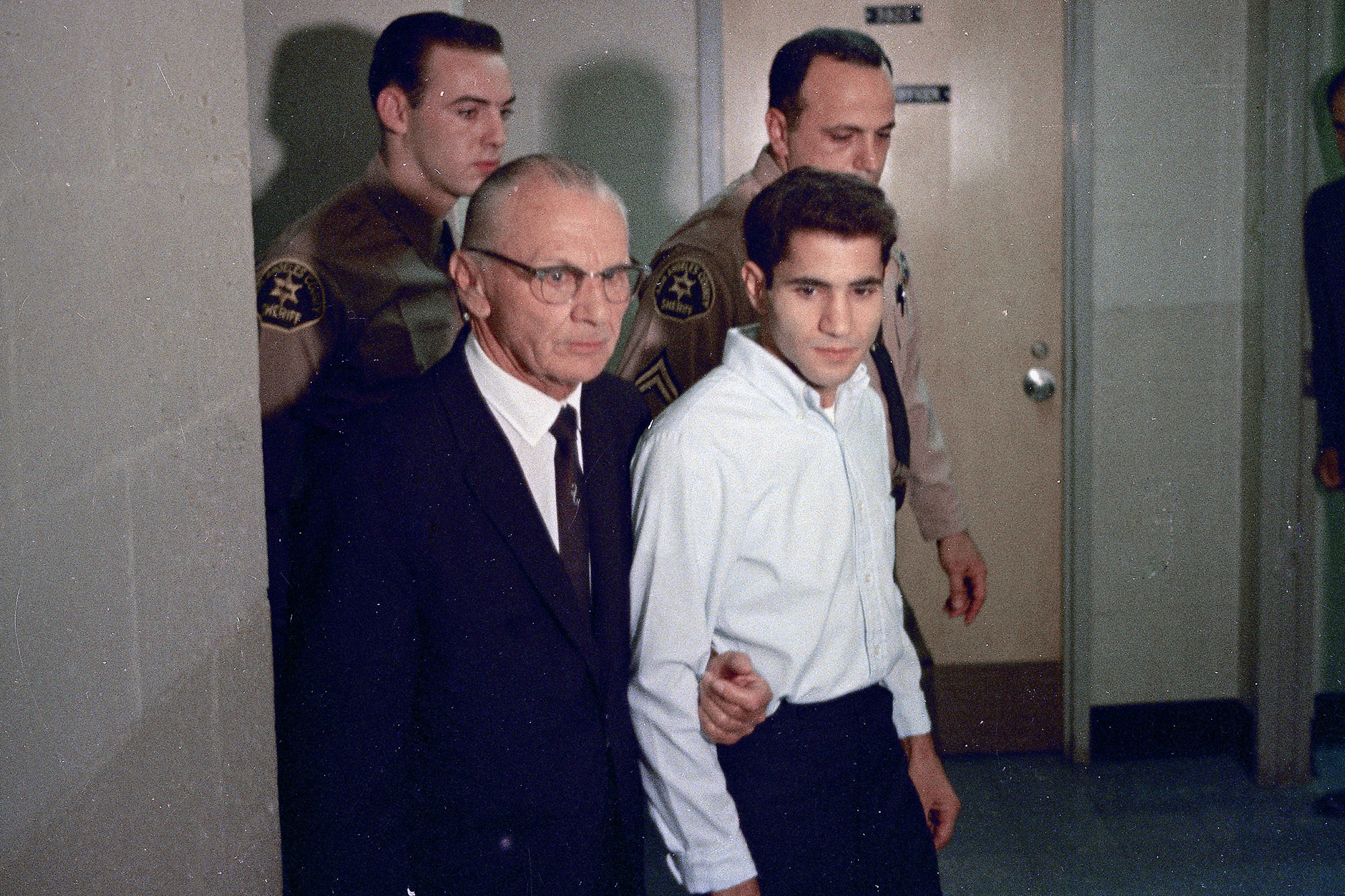 Sirhan Sirhan, right, with his attorney Russell E. Parsons in Los Angeles after the RFK shooting in 1968.