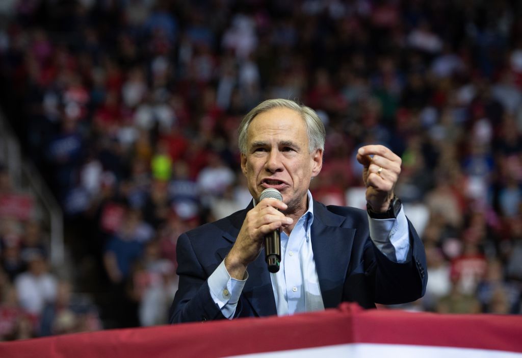 Texas Republican Governor Greg Abbott speaks during a campaign rally by US President Donald Trump at the Toyota Center in Houston, Texas, October 22, 2018. (Photo by SAUL LOEB / AFP) (Photo credit should read SAUL LOEB/AFP via Getty Images)