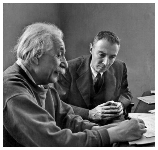 Albert Einstein and Robert Oppenheimer in 1947.