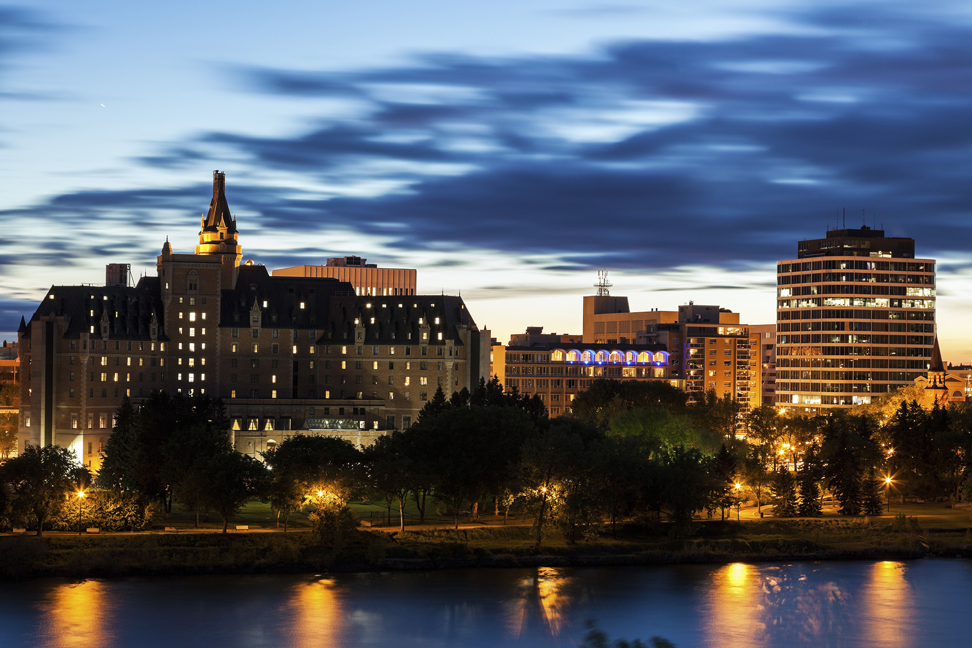 Saskatchewan, Saskatoon, Canada at night.