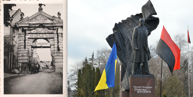 Nazi propaganda photo; Bandera statue in Ternopil, Ukraine by the Forward 