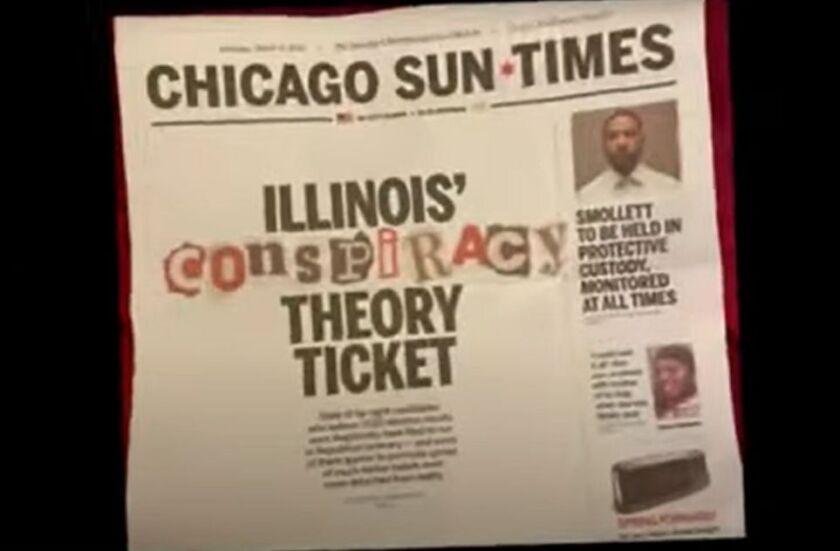 Screen image from “We Are The People Illinois” video featuring Chicago Sun-Times front page.