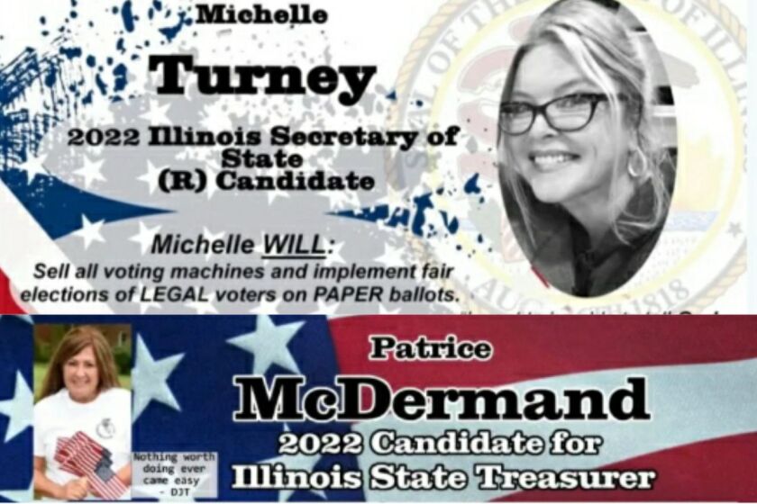 Campaign logos for Republican candidates Michelle Turney and Patrice McDermand.