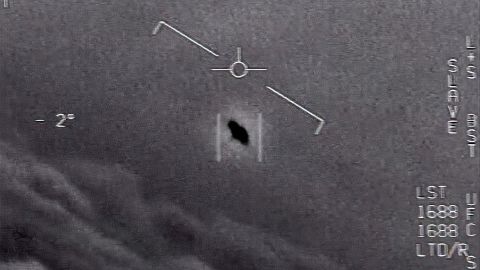 This image from 2015 video provided by the Department of Defense, labeled Gimbal, shows an unexplained object at the center.