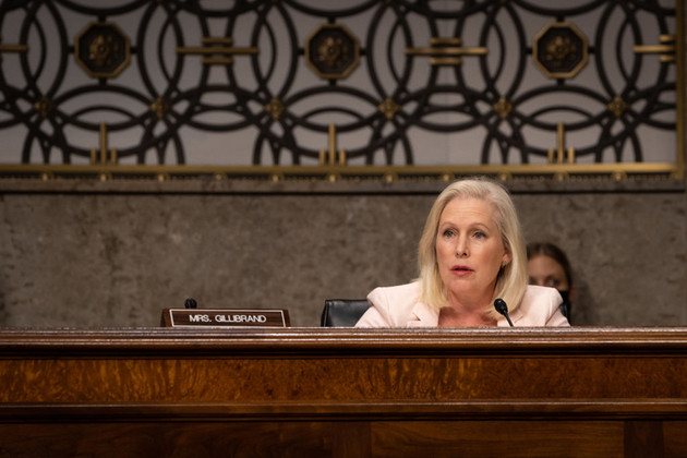 Senator Kirsten Gillibrand (D-N.Y.) speaks during a Senate Armed Services Committee hearing.