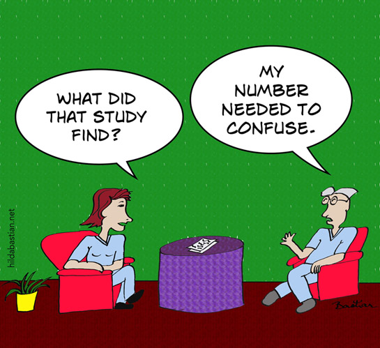 Cartoon of a study finding a number needed to confuse