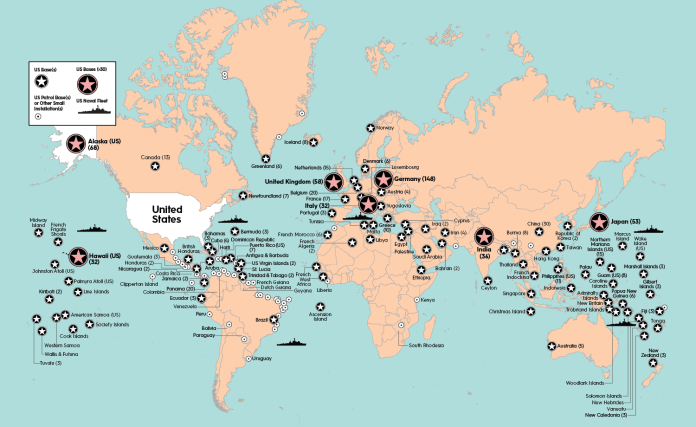 U.S. military presence in the Asia Pacific 2020. Map: basenation.us