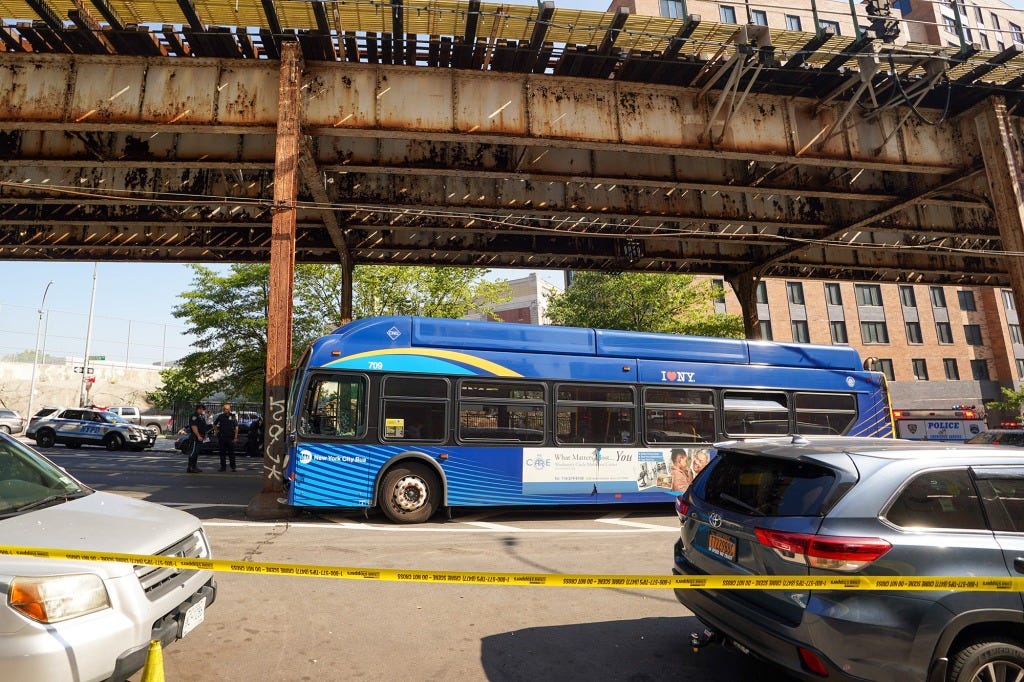 The bus struck the pole at Boston Road and West Farms Road head-on.