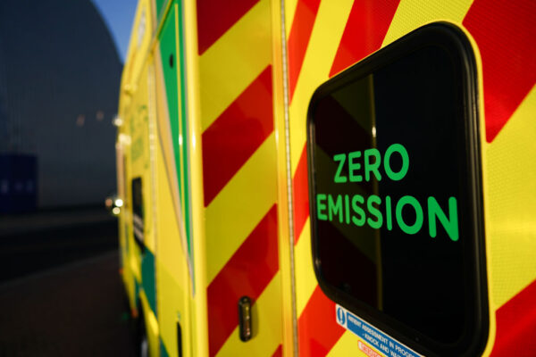 GLASGOW, SCOTLAND - NOVEMBER 10: A hydrogen powered zero emission ambulance is displayed on November 10, 2021 in Glasgow, Scotland. Day eleven of the 2021 climate summit in Glasgow will focus on driving the global transition to zero-emission transport. This is the 26th "Conference of the Parties" and represents a gathering of all the countries signed on to the U.N. Framework Convention on Climate Change and the Paris Climate Agreement. The aim of this year's conference is to commit countries to net-zero carbon emissions by 2050. (Photo by Ian Forsyth/Getty Images)