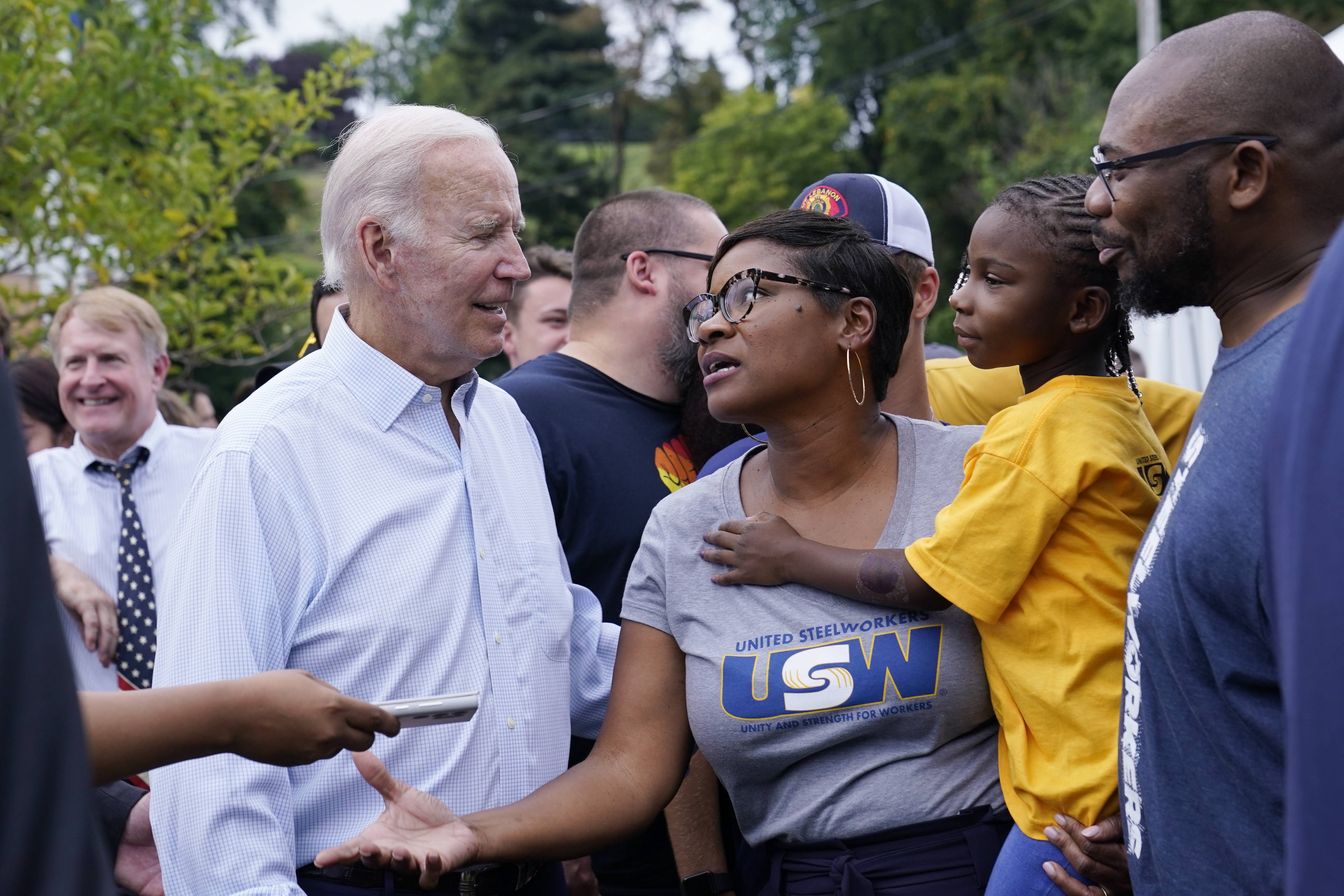 President Joe Biden greets people after speaking at a United Steelworkers of America Local Union 2227 event in West Mifflin, Pennsylvania on Labor Day. The president has said he plans to seek reelection but has not yet filed campaign papers.