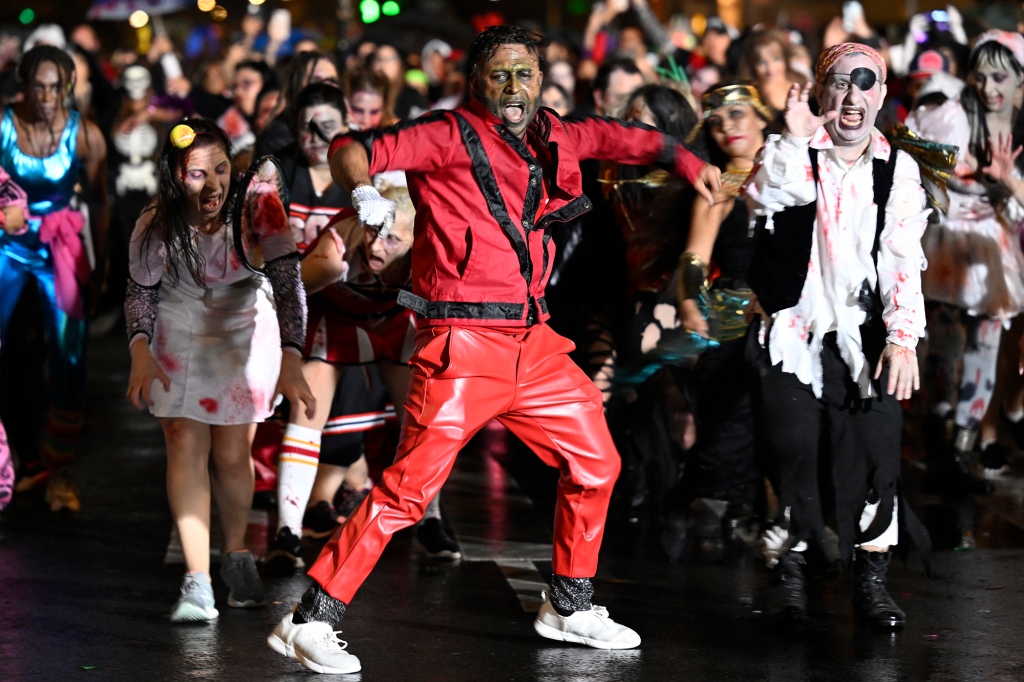 A Michael Jackson-esque participant dances in the 49th Annual Halloween Parade on Oct. 31, 2022 in Manhattan.