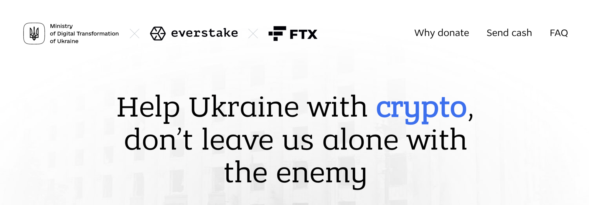 Aid for Ukraine website homepage from March 2022