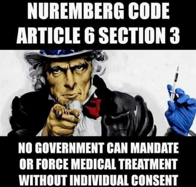 NUREMBERG CODE ARTICLE 6 SECTION 3 NO GOVERNMENT CAN MANDATE OR FORCE MEDICAL TREATMENT WITHOUT INDIVIDUAL CONSENT James Montgomery Flagg Uncle Sam Font