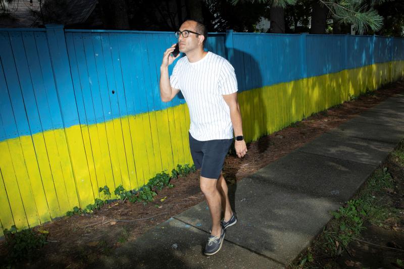 A fence painted in Ukrainian flag colors in Washington, D.C., July 2022 