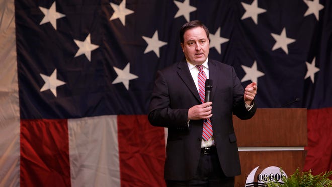 Secretary of State Jay Ashcroft speaks to Greene County Republicans gathered for Lincoln Days.