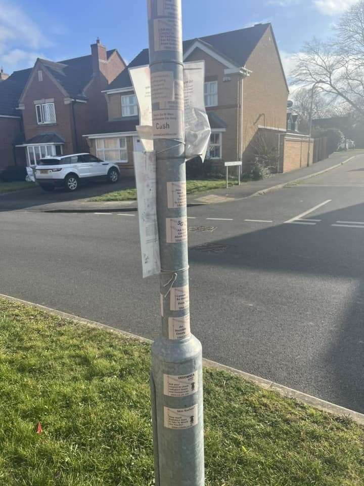 The stickers on a lampost in Barrowby Lodge. Photo: Michael Davis (62666924)