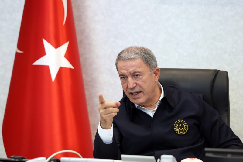 Turkish Defense Minister Hulusi Akar chairs a meeting in Ankara, Turkey on Nov. 21, 2022.